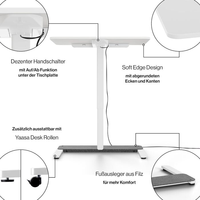 Письмовий стіл Yaasa One Standing Desk, 951 см, білий, невеликий практичний стіл поміщається в кожному кутку, гарантія 5 років, електричний стіл для домашнього офісу з регулюванням висоти, стіл з регулюванням висоти Offwhite