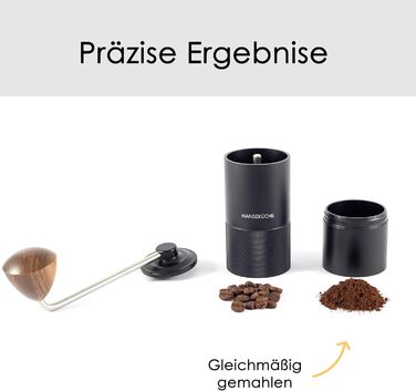 Кавомолка ручна з прецизійним шліфувальним механізмом з нержавіючої сталі та дерев'яним руків'ям - конічний жорно для еспресо, кавомолка для еспресо, нержавіюча сталь (чорний)