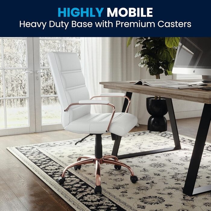 Крісло шеф Flash Furniture: обертне, біле шкіряне, з червоно-золотим каркасом, 61x58,5x103,5 см