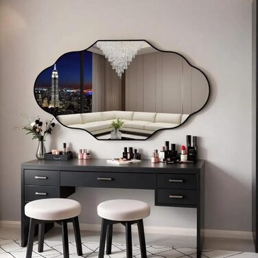 Дзеркало настінне Clevich Asimetrisches 66x116 см з алюмінієвою рамою, скло HD, чорний колір, для ванної кімнати, вітальні, спальні