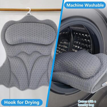 Підголовник для ванни REEZEIVI з 6 антиковзкими присосками, сірий