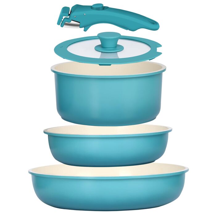 Набір посуду GiPP з знімними ручками, антипригарне покриття, 5 предметів (блакитний градієнт)