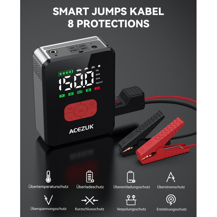 Портативний пусковий пристрій 7000A з компресором 150PSI для автомобілів, 12V, LED-ліхтарик