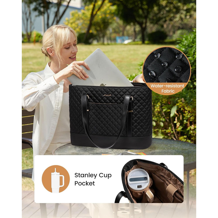 Сумка для ноутбука LOVEVOOK 15.6/17.3 дюйма, жіноча, з відділенням для ланчу, чорна, для офісу, навчання, ділових поїздок