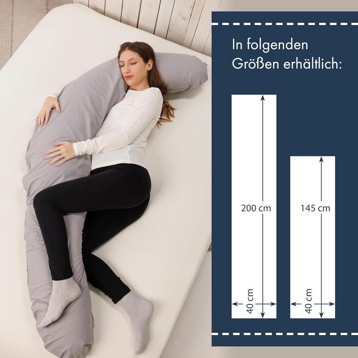 Подушка для сну на боці Moon з наповнювачем з пінополіуретану (Viscoschaum), екстра-жорстка, з ефектом пам'яті, 40x145 см, придатна для прання при 95°C