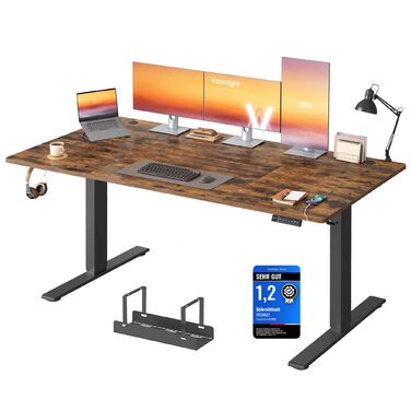 Стол для роботи VASAGLE з регулюванням висоти, USB-C, підставка для розеток, стоячий стіл, нагадування про перерви, 3 пам'яті, 180x80 см, Vintage Brown