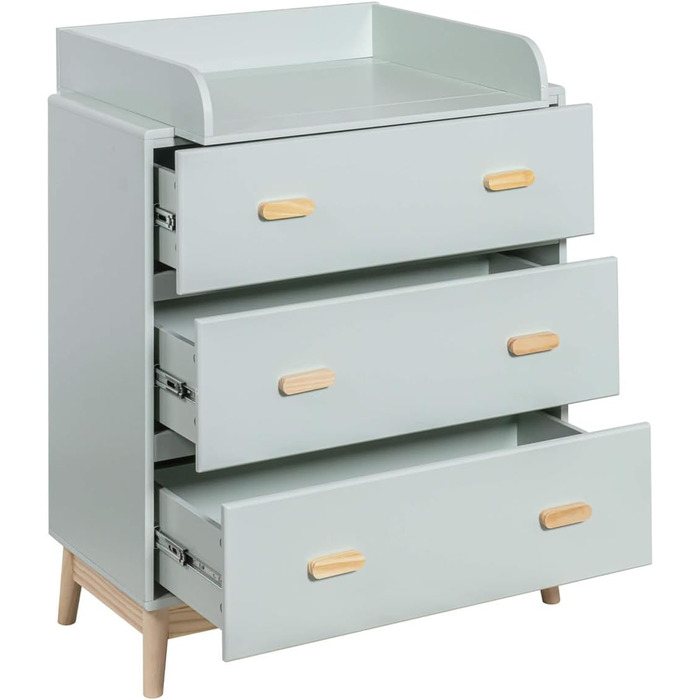 Комод з пеленальним столиком Rebecca Mobili, Aqua Grün Braun, колір блакитно-зелений, матеріал - сосна та MDF, компактний, знімний пеленальний столик, розміри 100 x 80 x 42 см, арт. RE6985