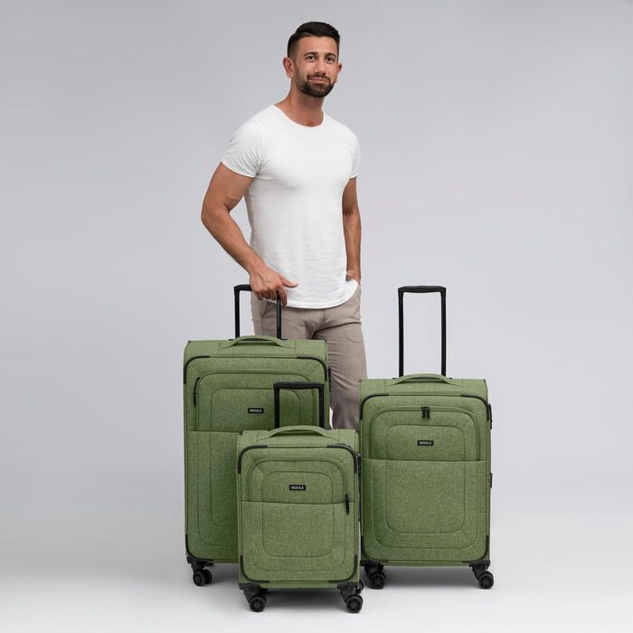 М'який кейс REDOLZ MEDIUM 67 см, 4 колеса, TSA, Expandable, Olive (Essentials 12, 3 шт. Встановлений)