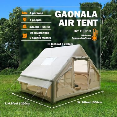 Надувний кемпінговий намет Oxford 420D Glamping 2-4 особи з насосом, водонепроникний 3000мм, для 4 сезонів, з вікном-сіткою та димоходом 300x200x200 см