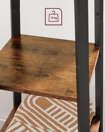 Стійка для одягу VASAGLE з 8 гачками, 4 полицями та перекладиною, металевий каркас, для шарів, курток, сумок, для прихожого, золотий дуб + білий (вінтажний коричневий + чорний)