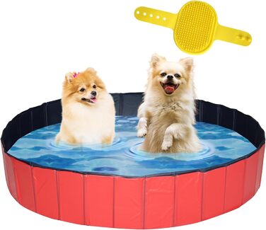 Басейн для собак - Басейн для собак - Басейн для собак - Басейн для тварин - Наземний басейн - Розбірний - ПВХ - Червоний/Синій- Включає гребінець-щітку для собак (160x160x30 см червоний)