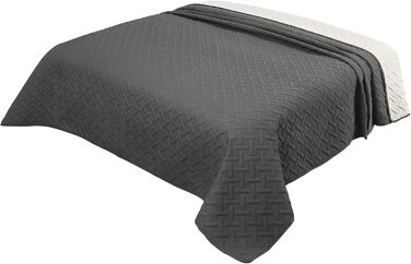 Плед Woltu 170x210 см, двосторонній, темно-сірий+кремовий, мікрофібра, двостороння ковдра для ліжка/дивану