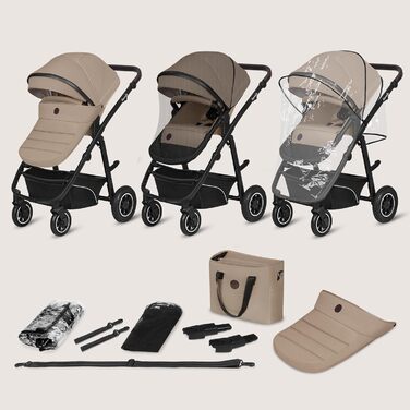 Дитяча коляска Lionelo Bianka 3 в 1 до 22 кг з автокріслом, складна, система подорожей, регулювання спинки, колеса 360°, амортизація, великий капюшон (BEIGE SAND)