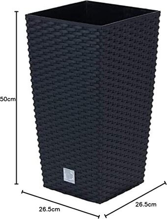 Пластиковий горщик Prosperplast з ротангу, 26.5 x 26.5 x 50 см, антрацит, для дому та саду