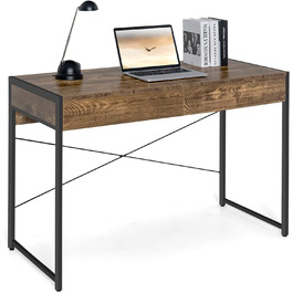 Письмовий стіл, Комп'ютерний стіл з 2 ящиками, Невеликий офісний стіл, Метал, Промисловий дизайн, Стіл для ПК для навчання, Домашній офіс, Офіс, 112 x 48 x 76 см (Сільський коричневий)