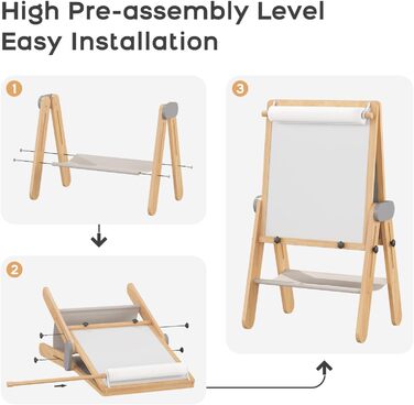 Дитяча трифункціональна складна мольберт BanaSuper з крейдою та білою дошкою, регульована висота, з тримачем для рулонів паперу, ідеальний подарунок для дітей