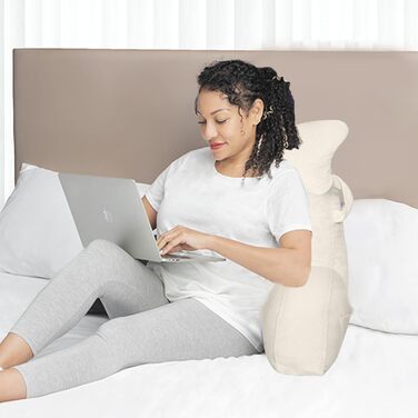 Лежак для читання в ліжко/крісло, подушка для спини з кишенями, для дорослих, для відпочинку, читання, перегляду телевізора, ігор (Бежевий)