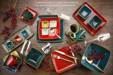 Глазурі серії RETRO STYLE, набір посуду, комбінований набір із 16 предметів, керамограніт, червоний/бірюзовий/сіро-коричневий, 22316