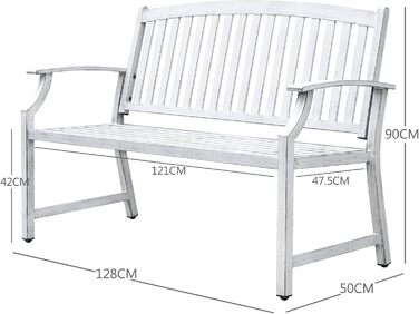 Металева лавка Grand Patio для саду, парку та балкону. Лавка з підлокітниками та спинкою, стиль ретро, міцна сталь та чавун (білий, сучасний)