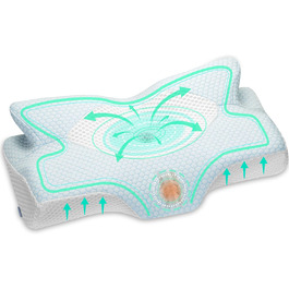Ортопедична подушка Elviros з Memory Foam для тих, хто спить на боці, з підтримкою шиї, для зняття болю в шиї та плечах, 53.8x11/9x33 см, блакитна