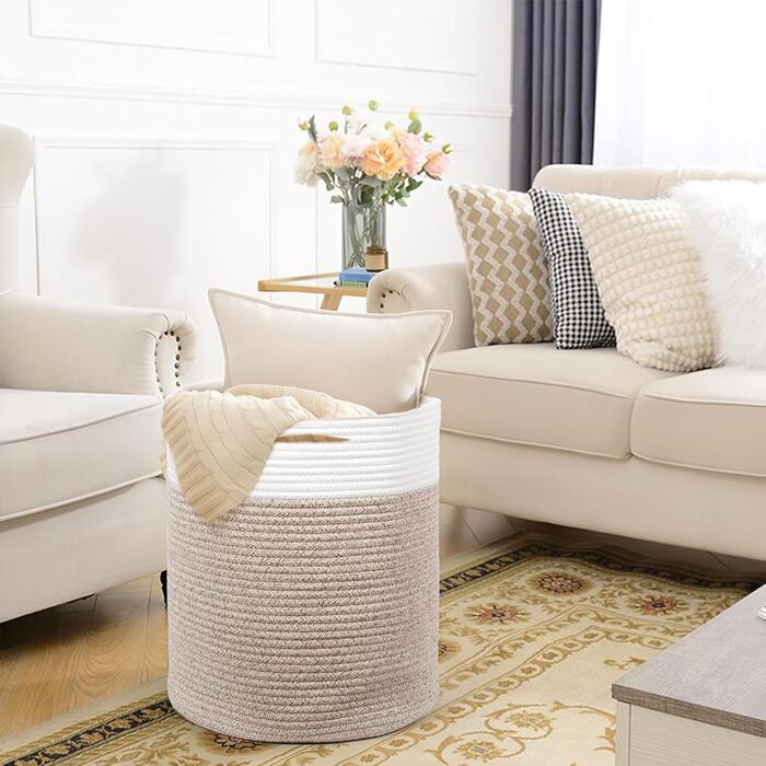 Кошик для білизни 32л з бавовни з ручками (34x40см), плетений кошик для зберігання, коричневий