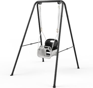 Дитяча гойдалка 4-в-1, комплект для малюків з сидінням, для дому та вулиці, складаний металевий стійка, гойдалка для дітей до 80 кг, з металевим кріпленням (чорний)