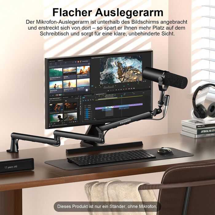 Стрічка-тримач для мікрофона Aokeo AK-55 для столу, низькопрофільна, регульована, сумісна з Aokeo Yeti, Snowball iCE, HyperX QuadCast, Elgato Wave