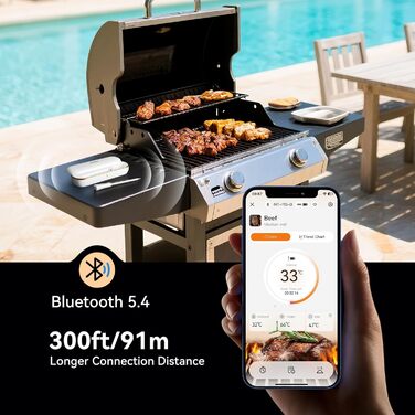 Термометр для м'яса Inkbird INT-11S-B: Бездротовий термометр-щуп з Bluetooth, IP67, для приготування на грилі, BBQ, духовці та коптильні