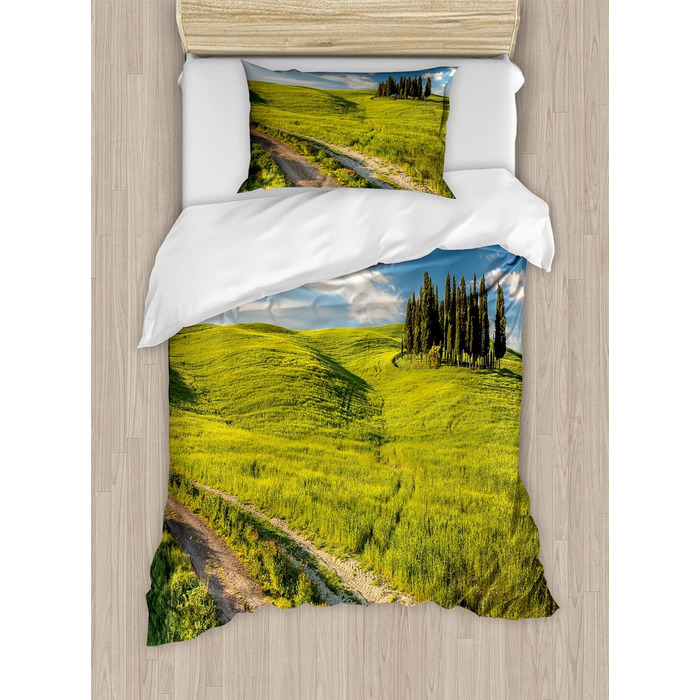 Набір підковдр ABAKUHAUS Тоскана для односпальних ліжок, Tuscany Wild Display, Захист від кліщів Алергіки, що підходить з наволочкою, (200 x 200 см - 70 x 50 см, небесно-блакитний папоротево-зелений)