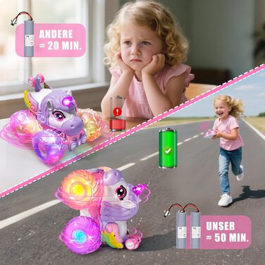 RC Monstertruck 1:20 2.4GHz, рожевий - Динозавр на радіокеруванні 20 км/год, з підйомом, обертанням 360°, LED підсвіткою та музикою для хлопчиків та дівчаток від 3 років