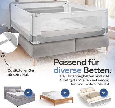 Бортик для ліжка BEANBUDS® захисний, 180 см - сірий. Захист від випадання для дитячого та дорослого ліжка (ламельний та бокспрінг). З ременями для кріплення.