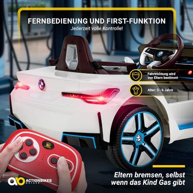 Дитячий електромобіль BMW i4 білий, ліцензійний, з пультом 2,4 ГГц, електроавтомобіль для дітей від 3 років