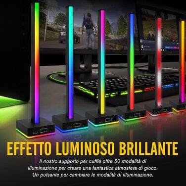 Світлодіодна світло-смуга EZDIY-FAB для навушників з кріпленням, RGB-підсвічування, 50 режимів, аксесуар для геймерського ПК, чорний