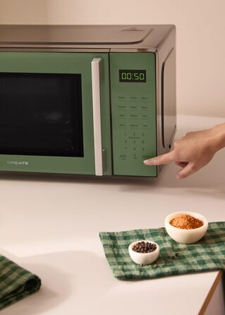 Мікрохвильова піч з грилем Microwave Studio Salbeigrün 20л ретро стиль, 900 Вт, LCD дисплей