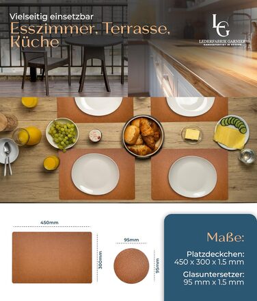 Набори серветок на стіл, 4 шт. – Екологічні, стабільні та нековзні – З високоякісної переробленої шкіри, Made in Germany (Bison)