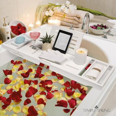 Підставка для ванни Temple Spring з дерева, дерев'яна підставка для ванни, дерев'яне підношення для ванни, аксесуари для ванної кімнати, спа-стіл для ванни (білий)