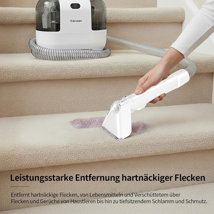 COCEAN Потужний пилосос для миття килимів та м'яких меблів, 18Kpa, для дому та автомобіля, білий