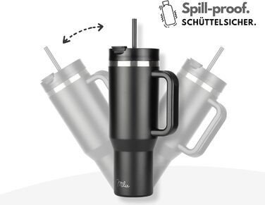 Термокружка Milu 1200 мл з трубочкою та ручкою – термокружка для подарунку на Великдень, День батька, День матері | Подарунок для мами, тата, друзів, бабусі та дідуся | Чорний колір