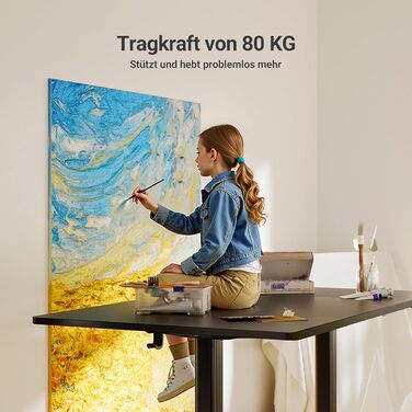 Регульований стіл Claiks з підйомною механізмом (FSC®), вантажопідйомність 80 кг, 3 функції пам'яті, гачки, тихий мотор, для дому та офісу, білий (180 x 80 см, чорний)