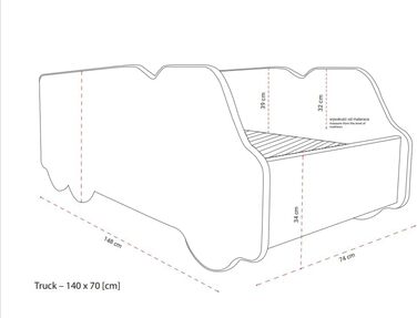 Верхнє ліжко Автомобільне ліжко, Ліжко для автомобіля, Дитяче ліжко із захистом від падіння, Молодіжне ліжко, Дитяче ліжко з рейковим каркасом для хлопчиків та дівчаток, Big Truck (Польща Team)