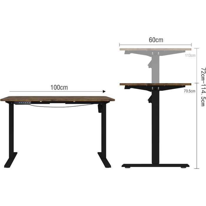 Електричний стіл Panana з регулюванням висоти 120x60 см, стоячий столик, вінтажний коричневий