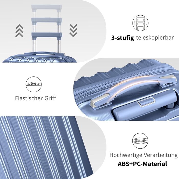 Набір валіз LALAHO 2 шт: велика та маленька, з косметичкою, ABS+PC, телескопічний ручка, ручна поклажа, градієнтний дизайн, сіро-блакитний