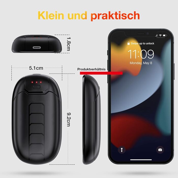 Електричний грієчка для рук, перезаряджається, з магнітом, 7 годин тепла, 3 режими, до 56°C, USB-C, для Рейно, гольф, спорт на відкритому повітрі, чорний N1