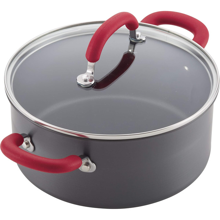 Набір посуду Rachael Ray, 11 предметів, з нержавіючої сталі, з антипригарним покриттям, сірий з червоними ручками