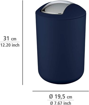 Косметичне відро wenko Brasil l ємністю 6,5 л, шикарне відро для сміття для ванної кімнати з відкидною кришкою, відро для гостьового туалету з небиткого пластику, що не містить бісфенолу А, Ø 19,5 х 31 см, темно-синє 6,5 л Темно-синє