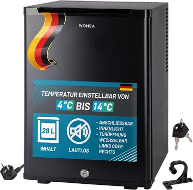 Міні-холодильник 28 літрів: безшумний, з замком, для вина, з підсвіткою, дверцята відкриваються з обох сторін