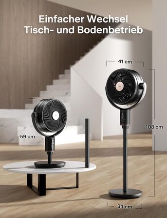 PELONIS вентилятор підлоговий Smart з осциляцією, DC мотор, 9 швидкостей, 26dB, регулювання висоти 36-110см, 9H