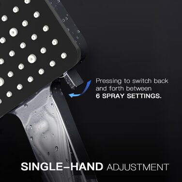 Насадка для душу Newentor Regendusche [TESTSIEGER], велика ручна лійка, водозберігаюча, високого тиску, XXL з 6 режимами струменя (без шлангу), матова чорна (Duschkopf, без шлангу)