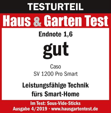 CASO SV 1200 Pro Smart - Су-від гастрономічний прилад: точне регулювання температури до 90°C, водонепроникний, керування через додаток CASO Control, об'єм до 30 літрів