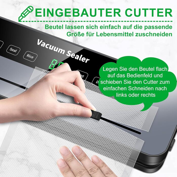 Вакууматор 7 в 1 професійний з різаком, цифровим таймером та 100 пакетами для вакуумування, автоматичний запечатувач